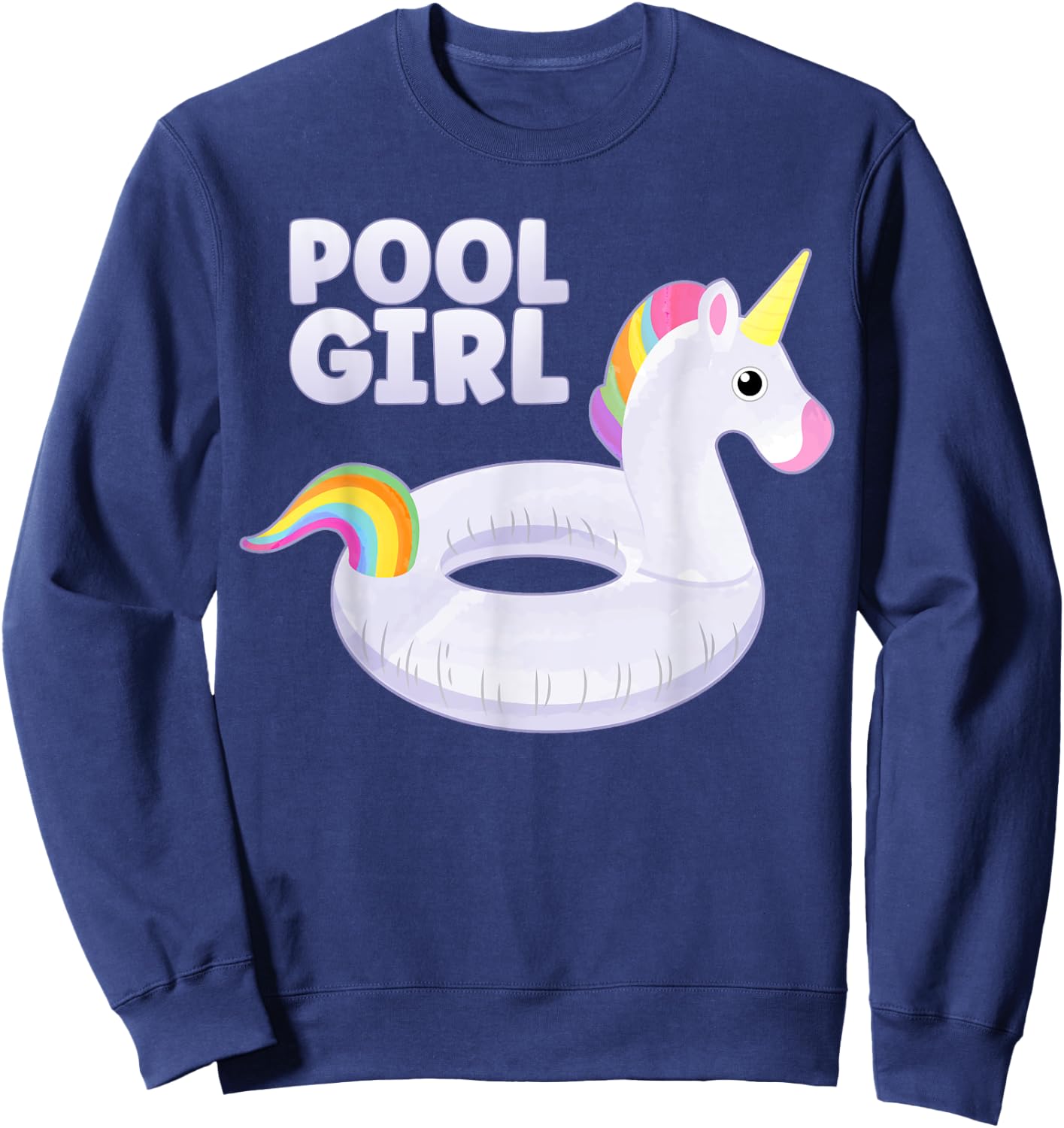 Pool Girl Unicorn Floating Ring Kids Funny Swimming Pool Sweatshirt - Sweatshirt | Navy