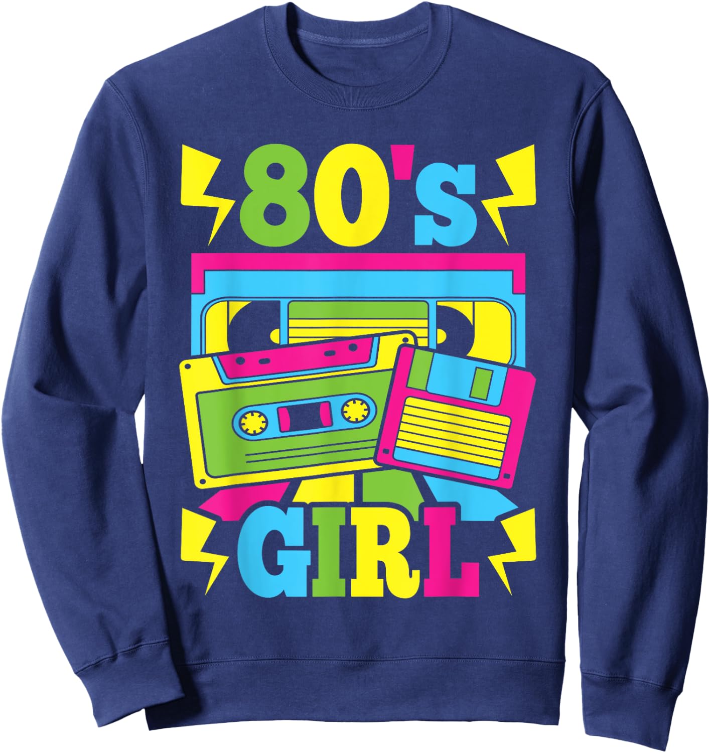 80s Girl 1980s Theme Party 80s Costume Outfit Women Girls Sweatshirt - Sweatshirt | Navy