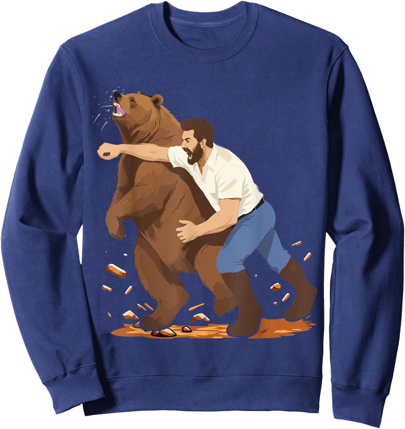 Man Punching Bear Funny Wilderness Sweatshirt - Sweatshirt | Navy