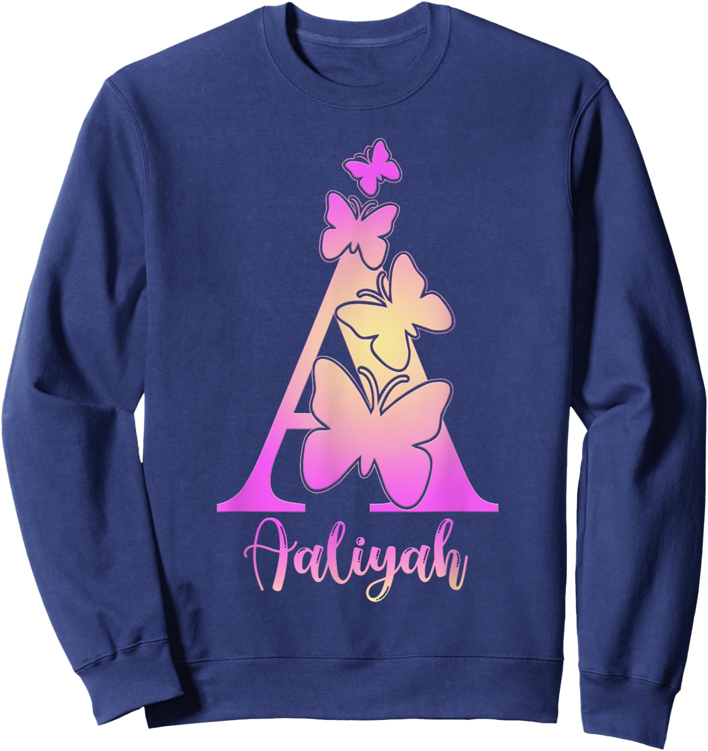 Aaliyah, cute personalized butterfly custom kids girls name Sweatshirt - Sweatshirt | Navy