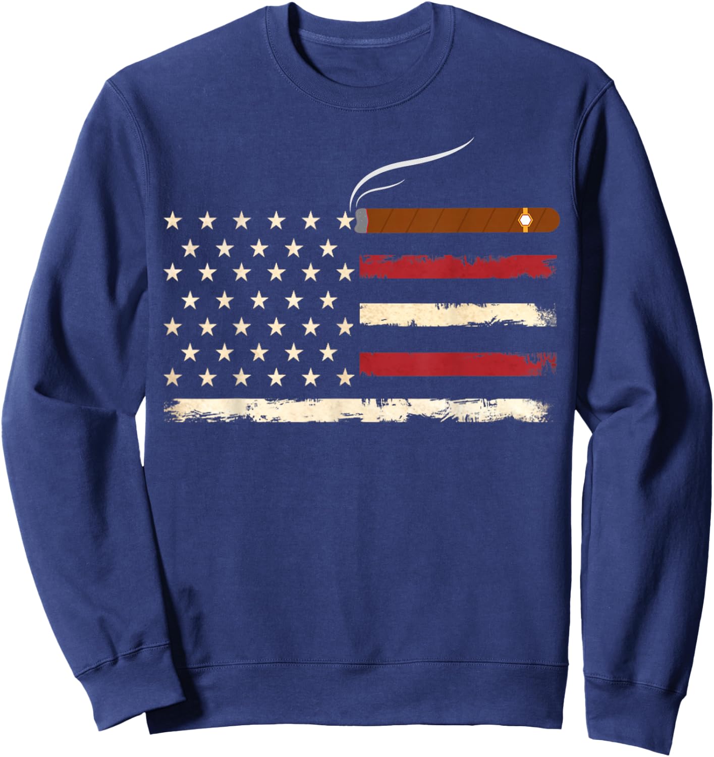 Fun Cigar Smoking USA American Flag 4th of July Smoke Sweatshirt - Sweatshirt | Navy