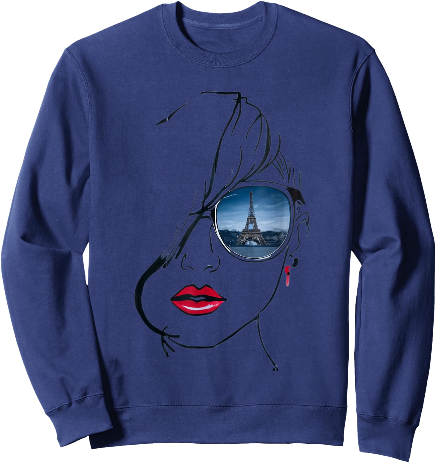 Woman's head lineart, with glasses Eiffel Tower reflection Sweatshirt - Sweatshirt | Navy