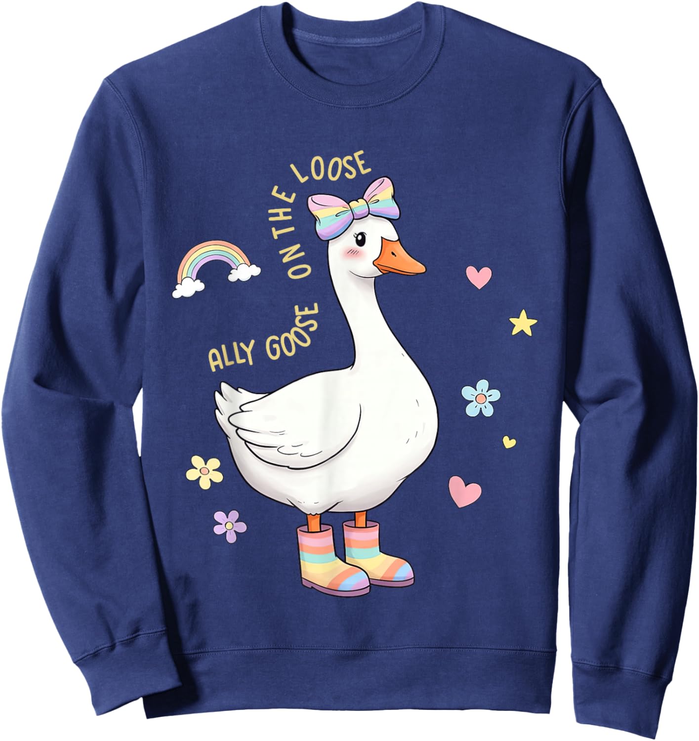 Ally Goose On-The-Loose LGBTQ Pride Month Girly Silly-Goose Sweatshirt - Sweatshirt | Navy