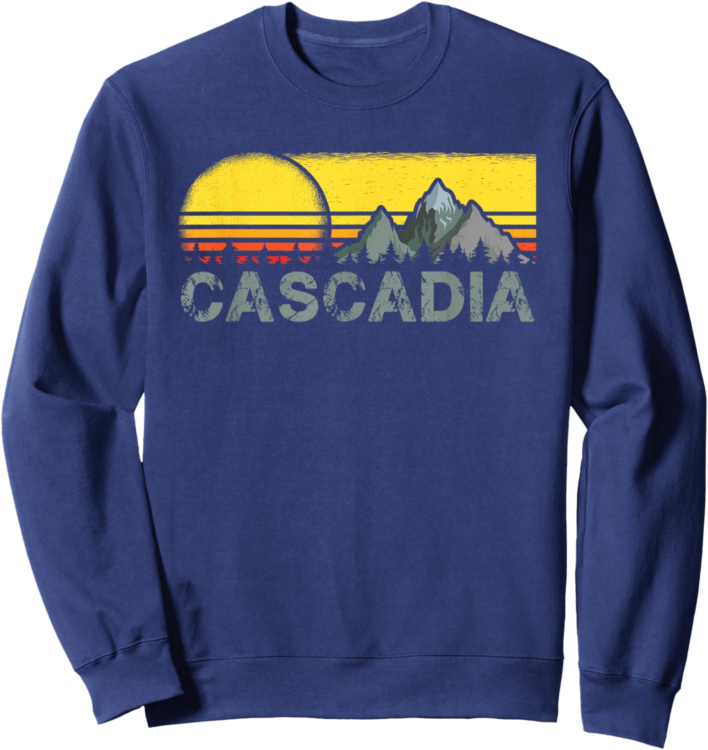 Retro Vintage Sunset Cascadia Mountain Camping and Hiking Sweatshirt - Sweatshirt | Navy