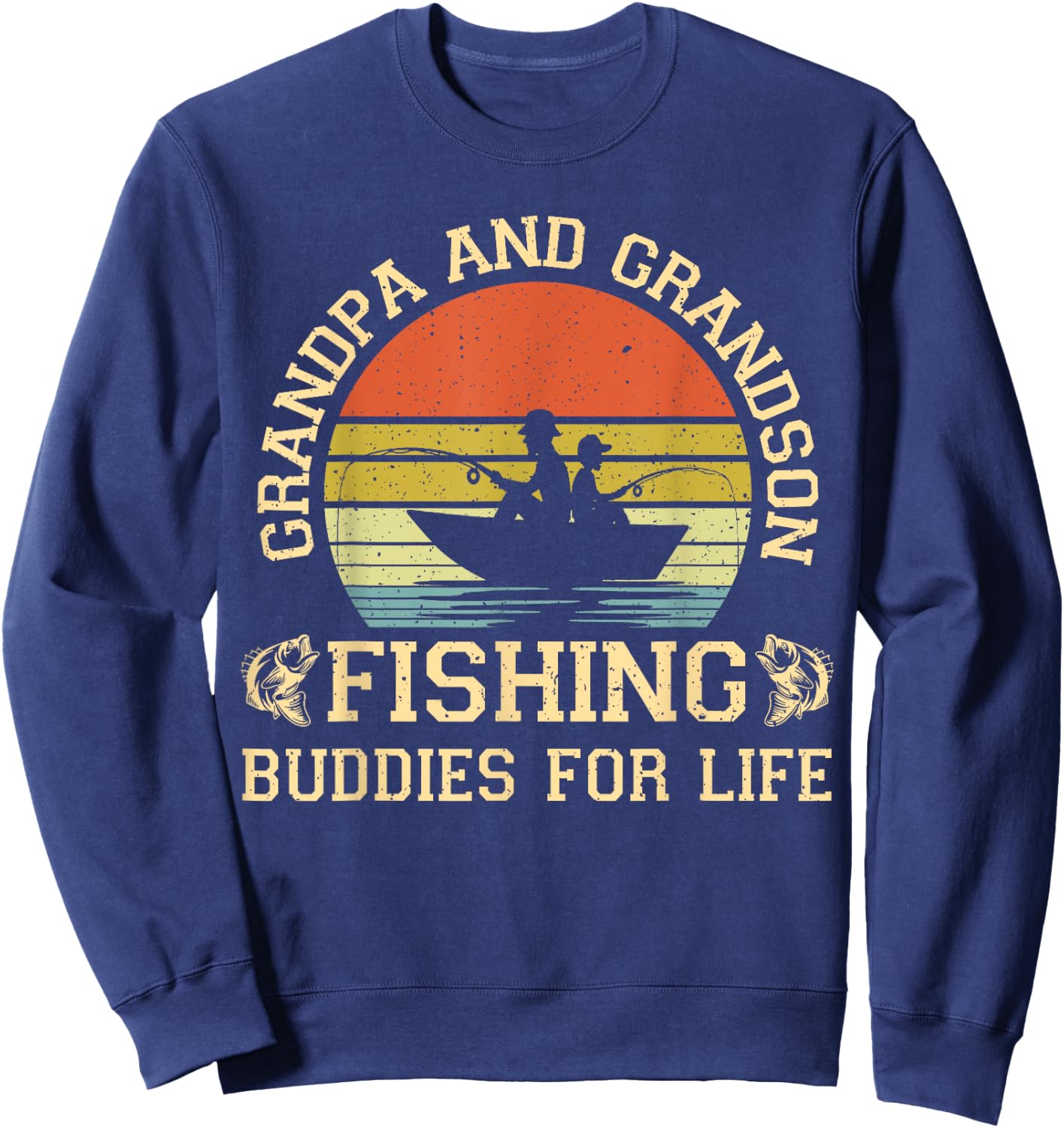 Vintage Grandpa and Grandson Fishing Buddies For Life Sweatshirt - Sweatshirt | Navy
