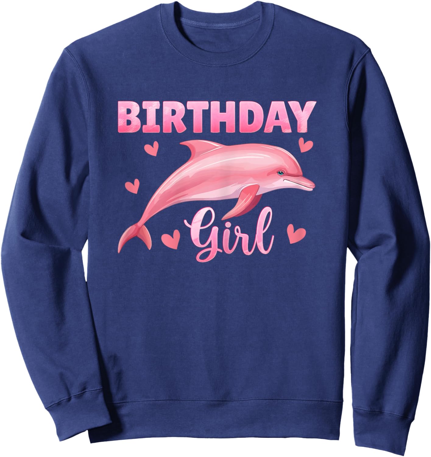 Birthday Girl Cute Dolphin 8 Years Old 8th Birthday Sweatshirt - Sweatshirt | Navy