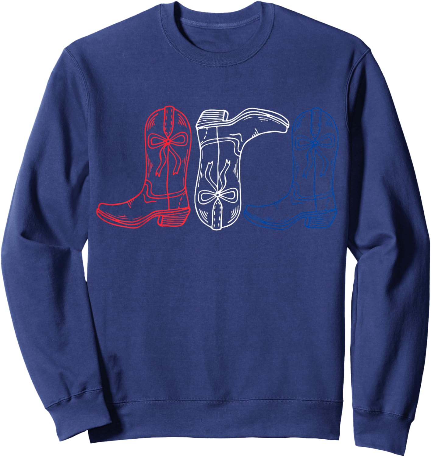 Red White Blue Cowgirl Boots 4th of July Western Retro Boots Sweatshirt - Sweatshirt | Navy