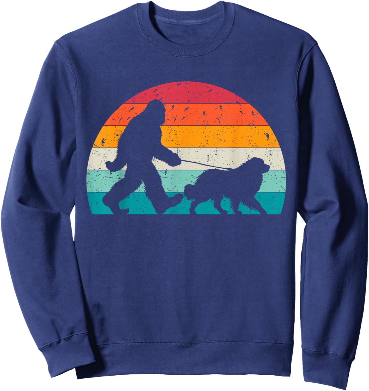 Bigfoot Walking a Dog Funny Great Pyrenees Lovers Dog Dad Sweatshirt - Sweatshirt | Navy