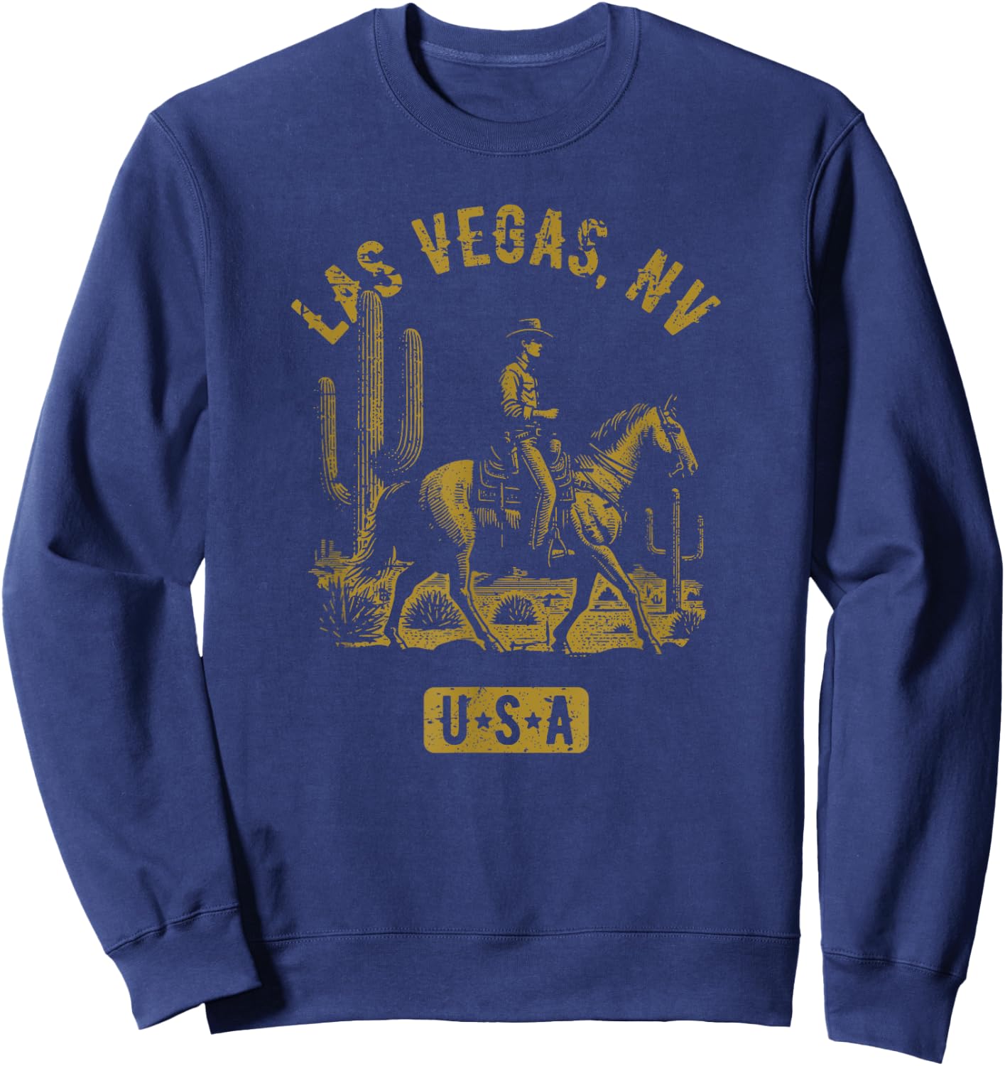 Las Vegas Nevada USA Cowboy Horse Distressed Style Design Sweatshirt - Sweatshirt | Navy