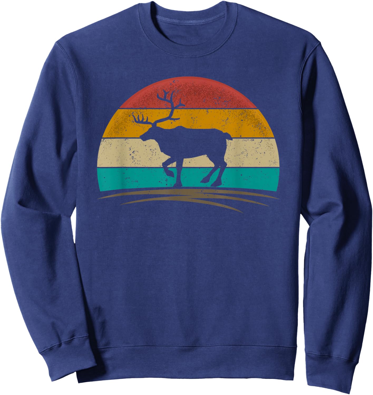 Vintage Reindeer Retro 70s Distressed Deer Men Women Sweatshirt - Sweatshirt | Navy