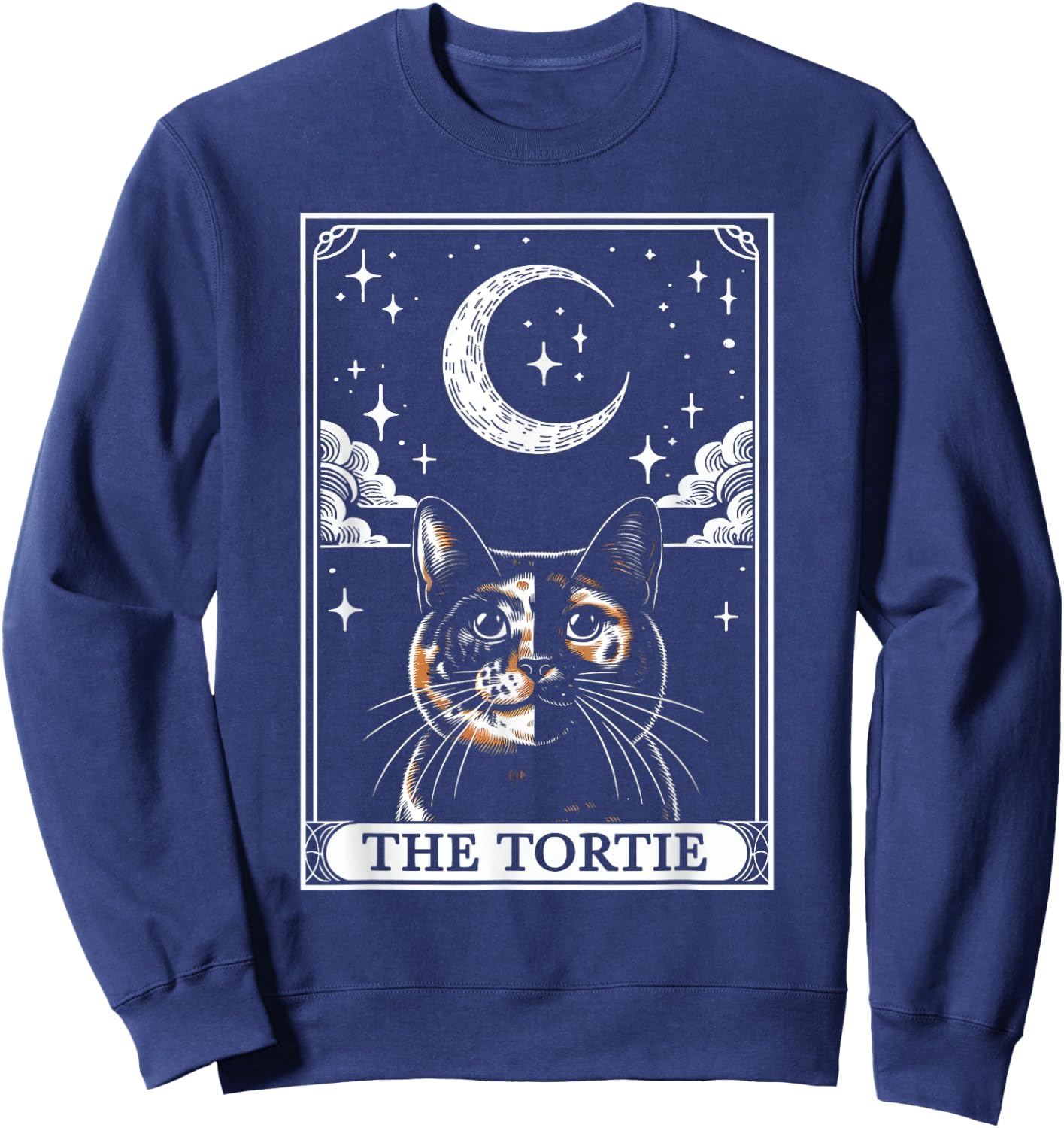 Tarot Card Vintage Crescent Moon Tortie Cat Mom Cat Lovers Sweatshirt - Sweatshirt | Navy