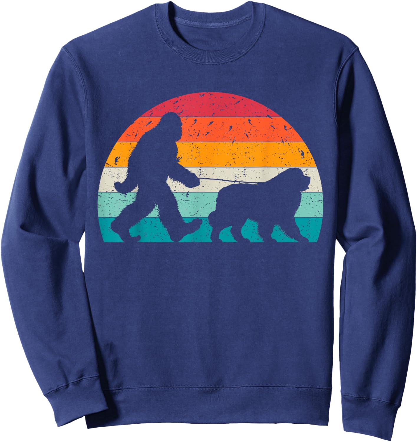 Bigfoot Walking a Dog Funny Newfie Lovers Dog Dad Women Kids Sweatshirt - Sweatshirt | Navy