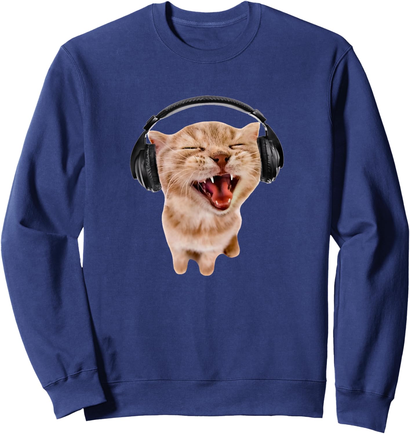 Silly Cat With Headphones Sweatshirt - Sweatshirt | Navy
