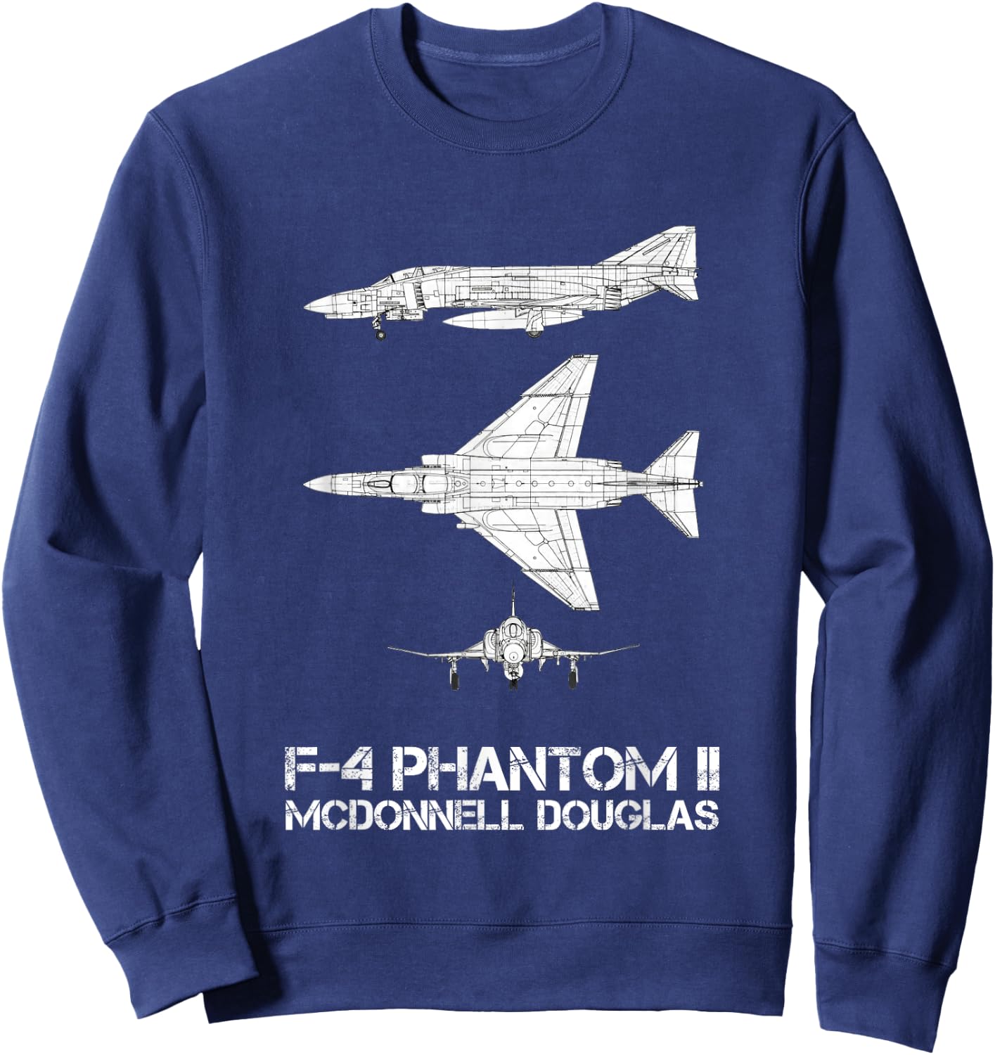 McDonnell Douglas F-4 Phantom II Blueprint Aircraft Sweatshirt - Sweatshirt | Navy