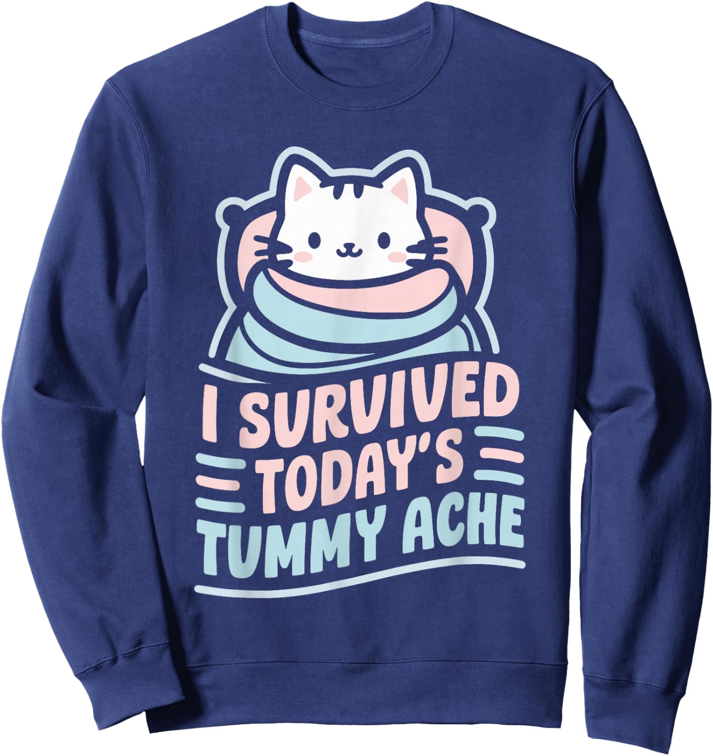 Bellyache Gastric Distress Indigestion I Survived Today's Tummy Ache -Adults Black Short Sleeve Sweatshirt - Sweatshirt | Navy