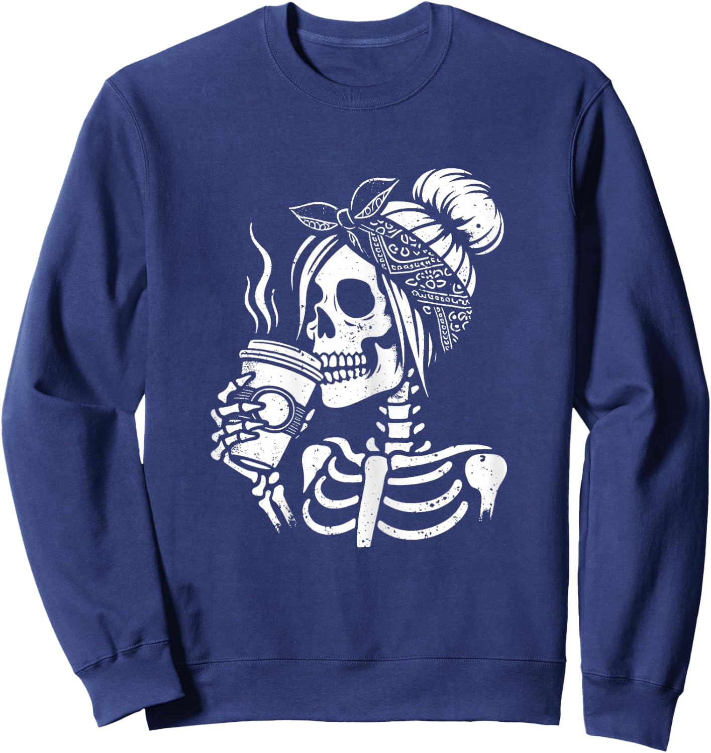 Halloween Skeleton Messy Bun Coffee Funny Costume Mom Women Sweatshirt - Sweatshirt | Navy