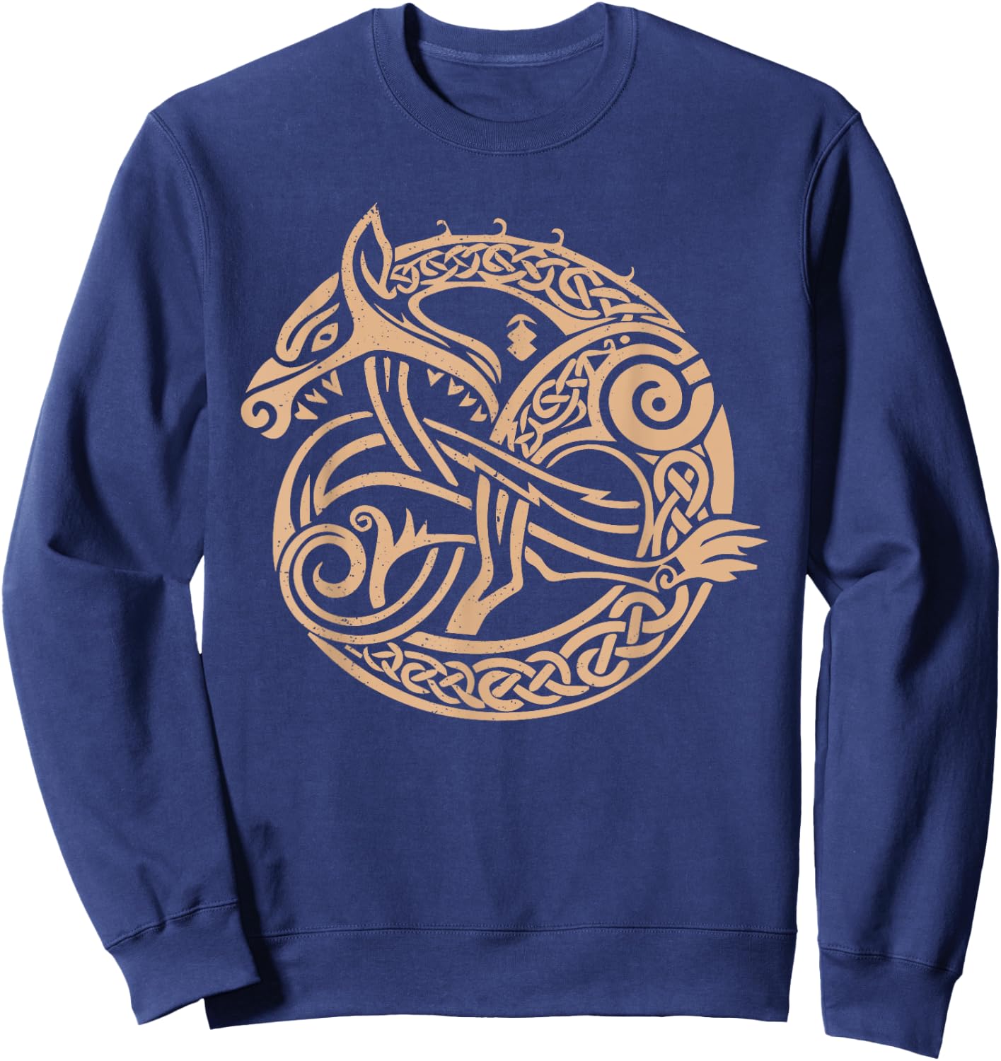 Nordic Tribal Fenrir the Wolf Viking Symbol Beige Sweatshirt - Sweatshirt | Navy