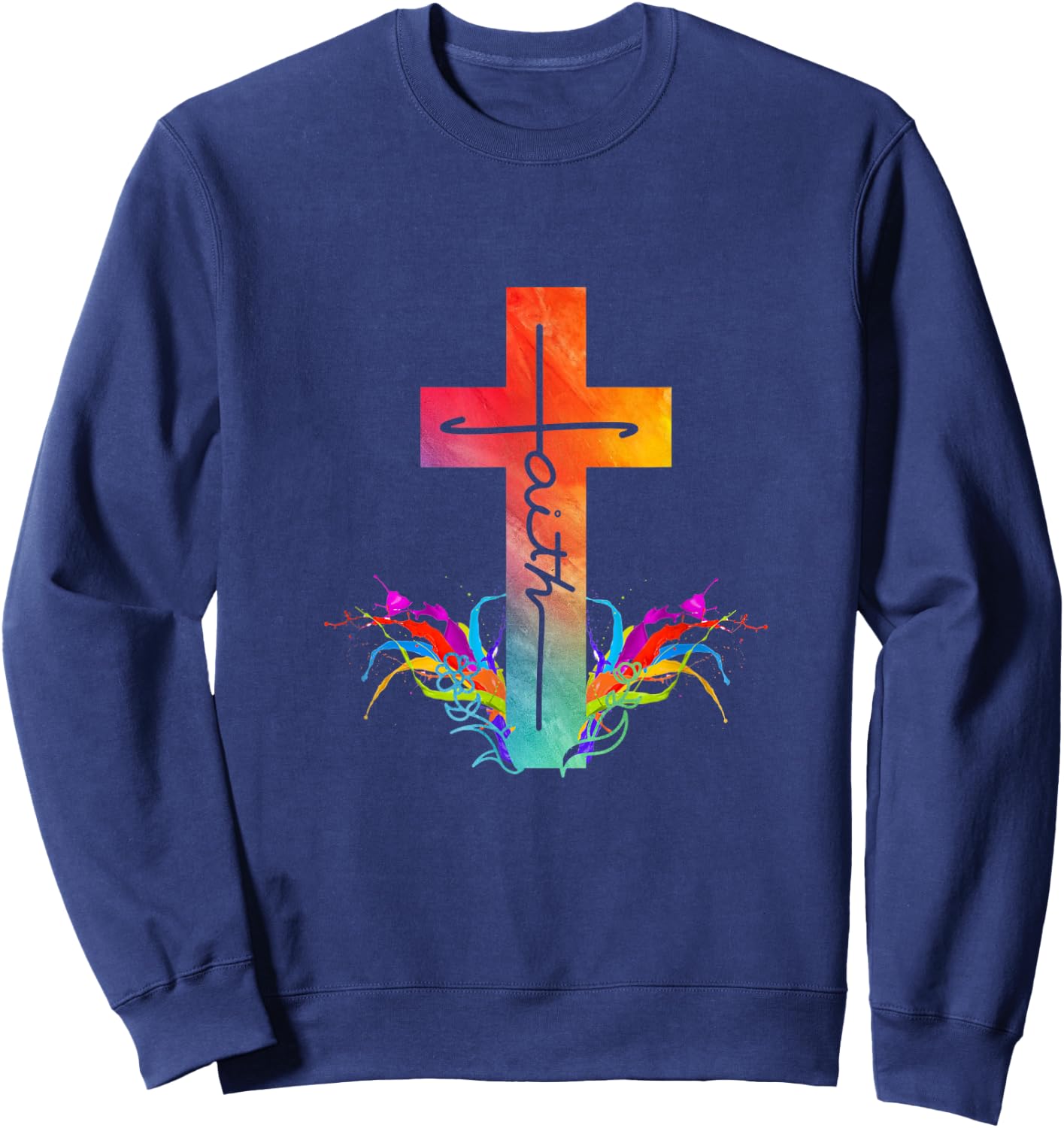 Vintage Distressed Art Cross Christian Faith Gifts Sweatshirt - Sweatshirt | Navy