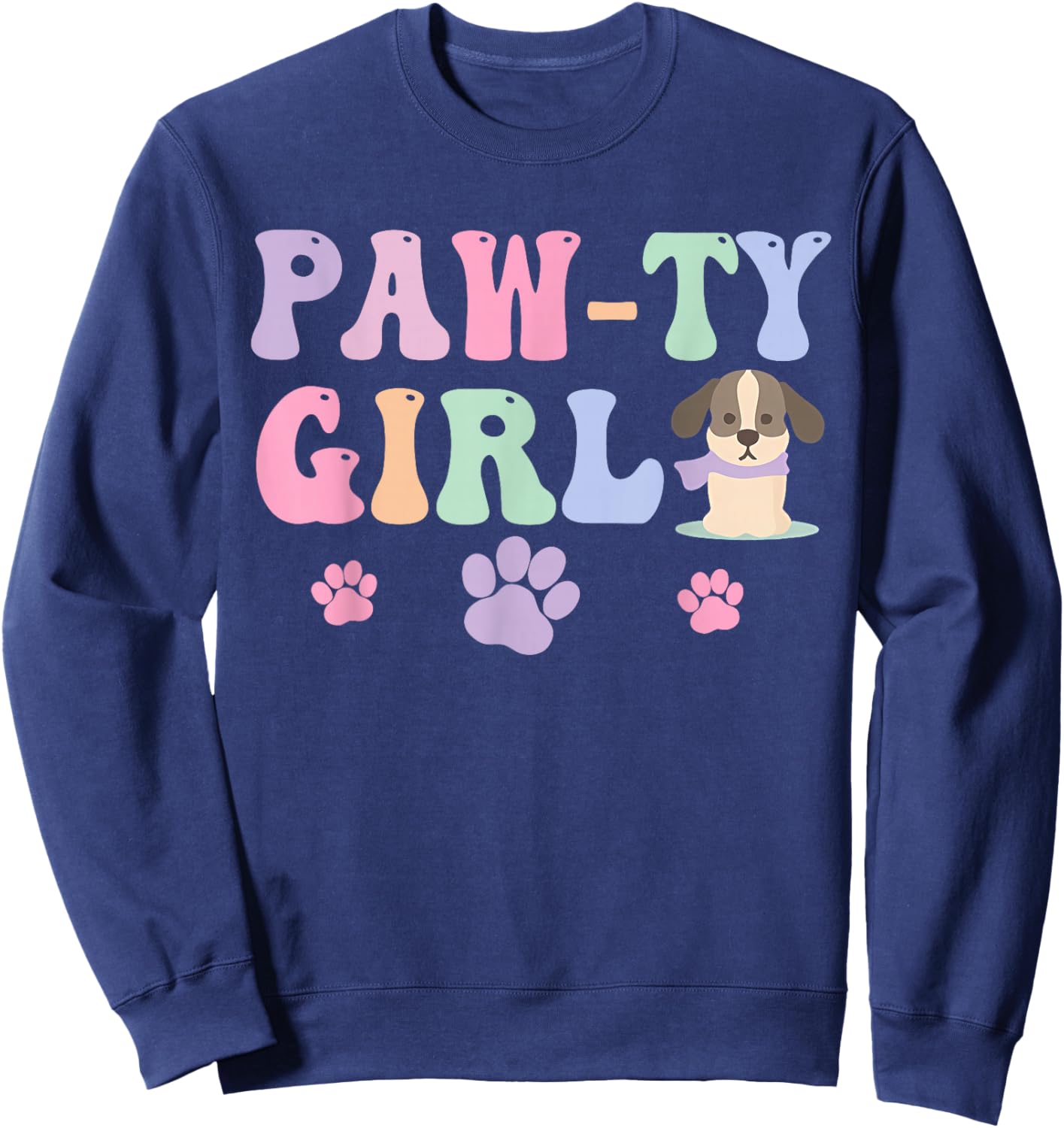 Let's Pawty Girl Birthday Puppy Dog Party Girl Kids Birthday Sweatshirt - Sweatshirt | Navy