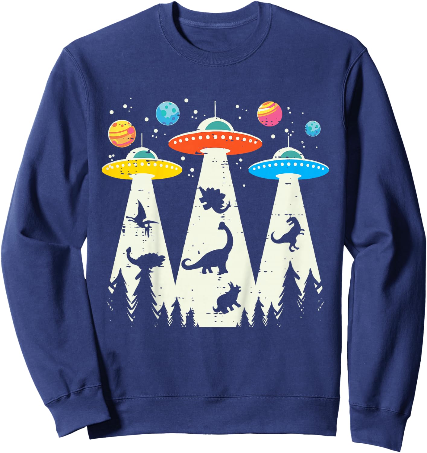 Kids Alien Abduction Dinosaur Funny UFO Space Toddler Boys Kids Sweatshirt - Sweatshirt | Navy