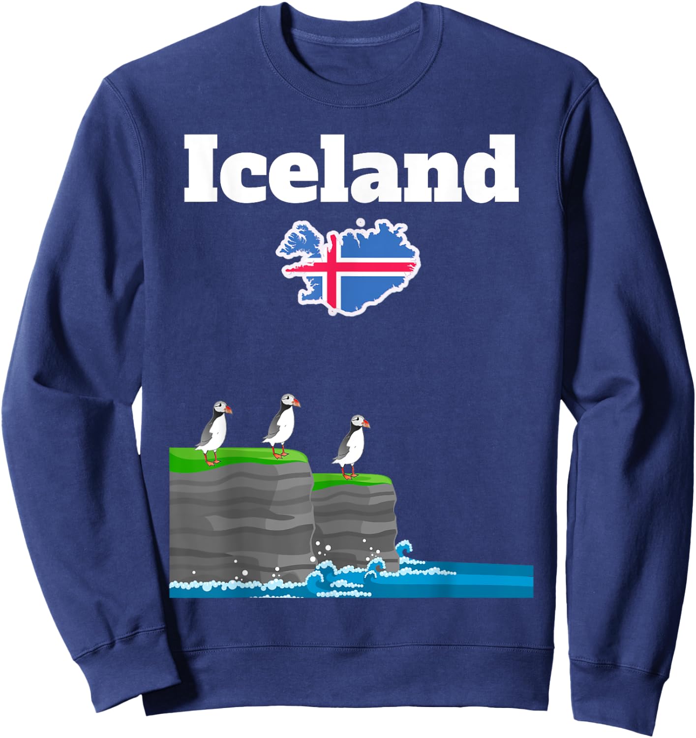 Iceland trip souvenir Puffin Colony Sea Cliffs Iceland map Sweatshirt - Sweatshirt | Navy