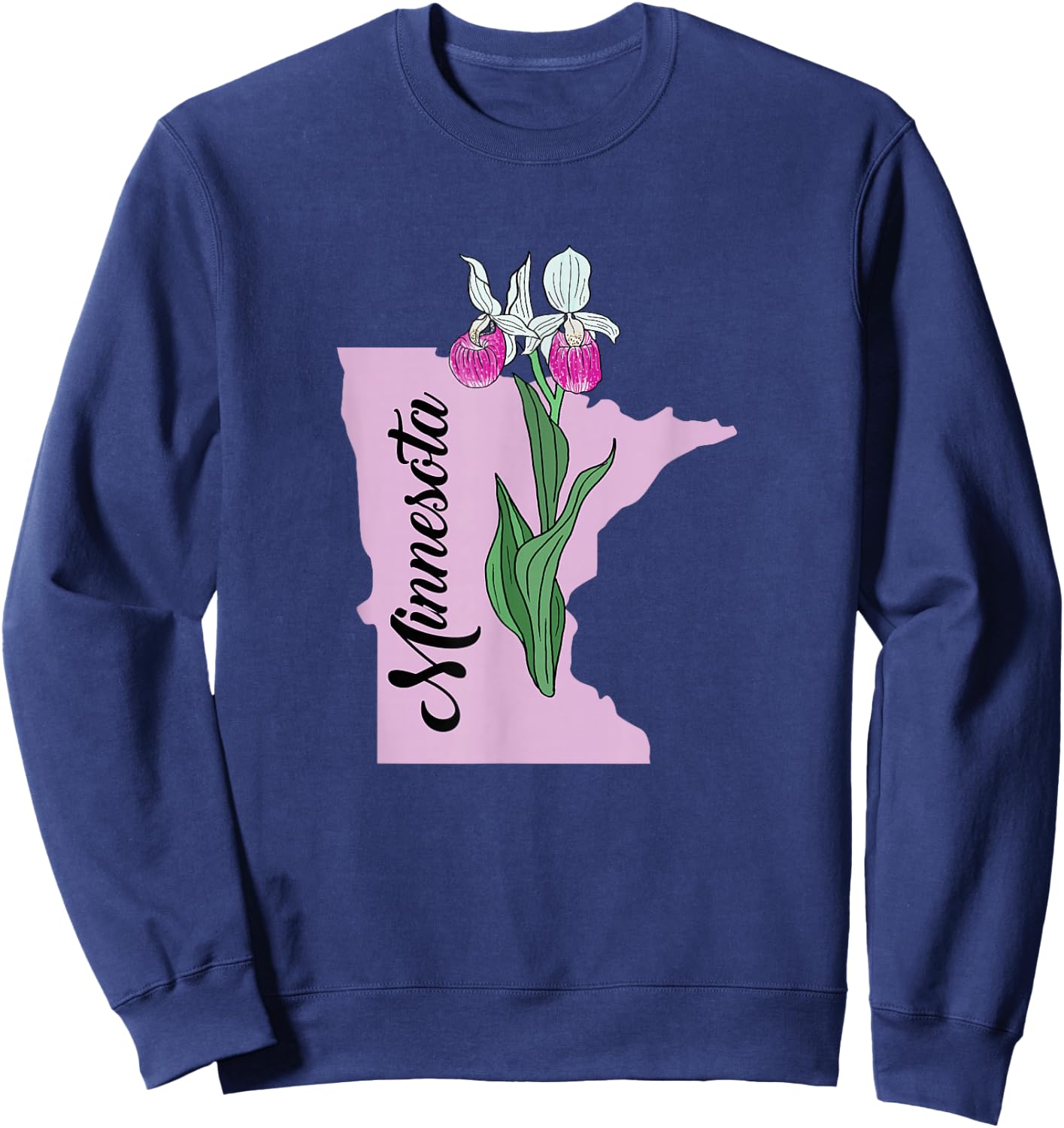 Minnesota Flower Pink Lady's Slipper Sweatshirt - Sweatshirt | Navy