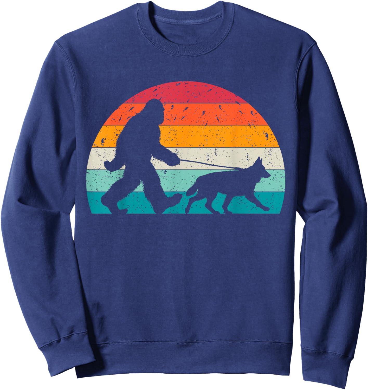 Bigfoot Walking a Dog Funny German Shepherd Lovers Dog Dad Sweatshirt - Sweatshirt | Navy