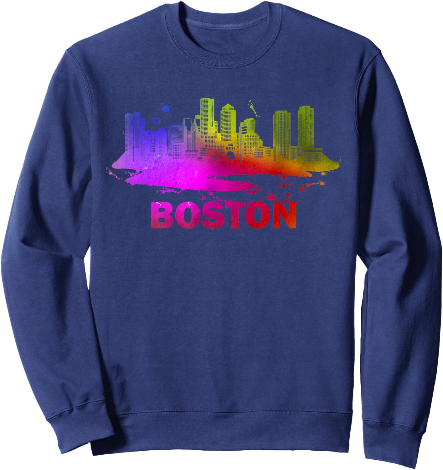 Colorful Boston Cityscape - Boston Massachusetts Skyline Sweatshirt - Sweatshirt | Navy