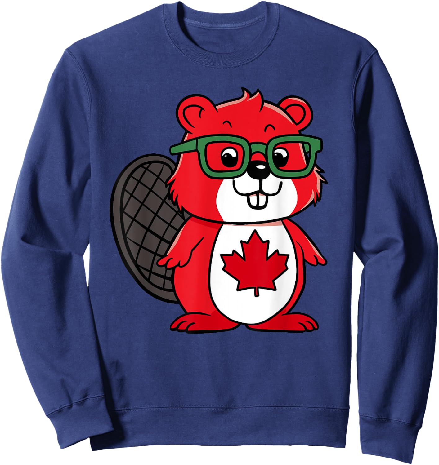 Funny Red Beaver Kids Toddler Canada Flag Sweatshirt - Sweatshirt | Navy