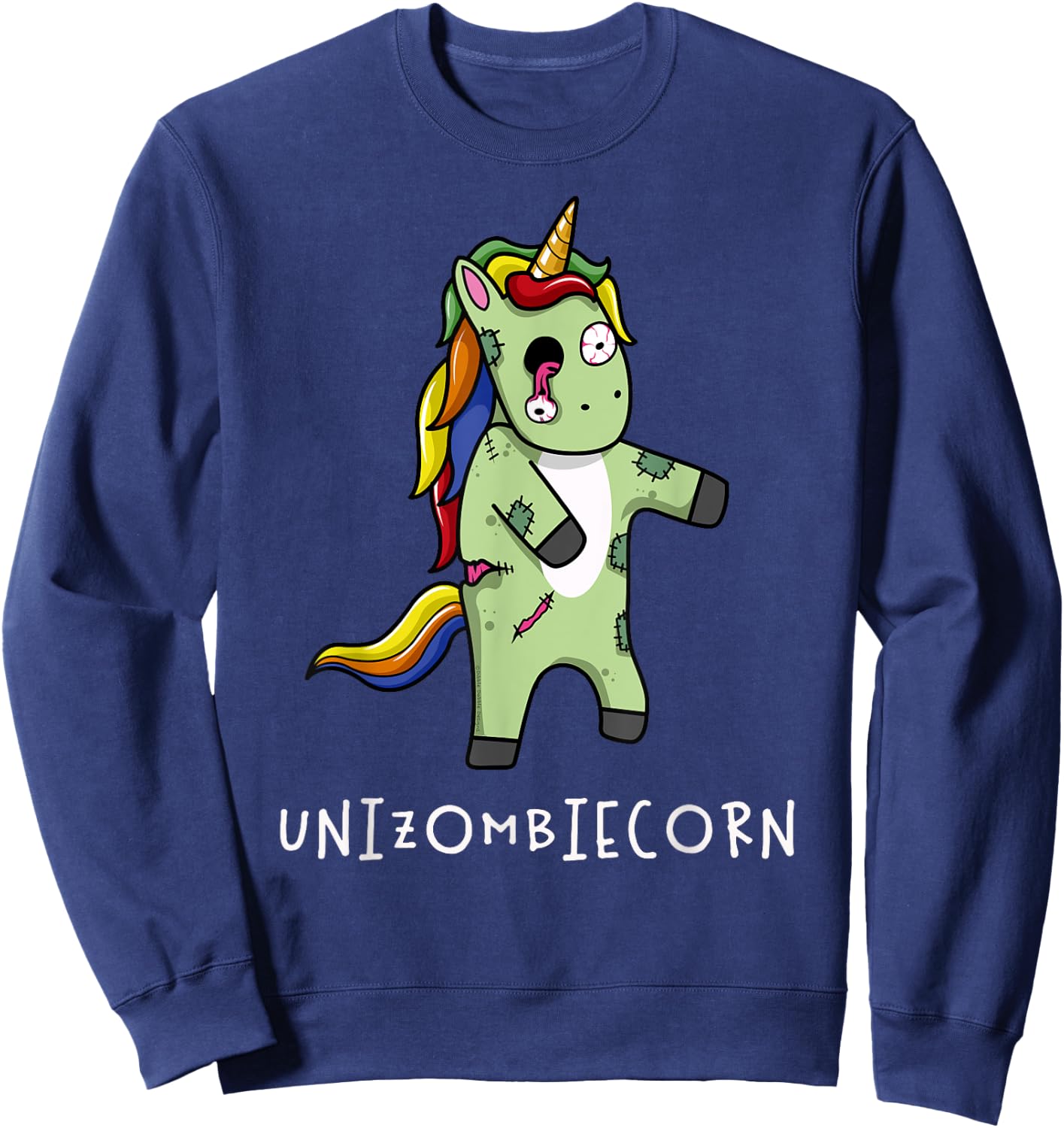 Cute and Funny Rainbow Unicorn Zombie Halloween Sweatshirt - Sweatshirt | Navy