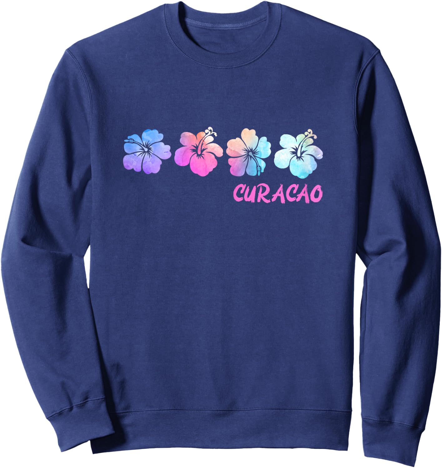 Curacao Beach Vacation Hibiscus Tropical Flowers Sweatshirt - Sweatshirt | Navy