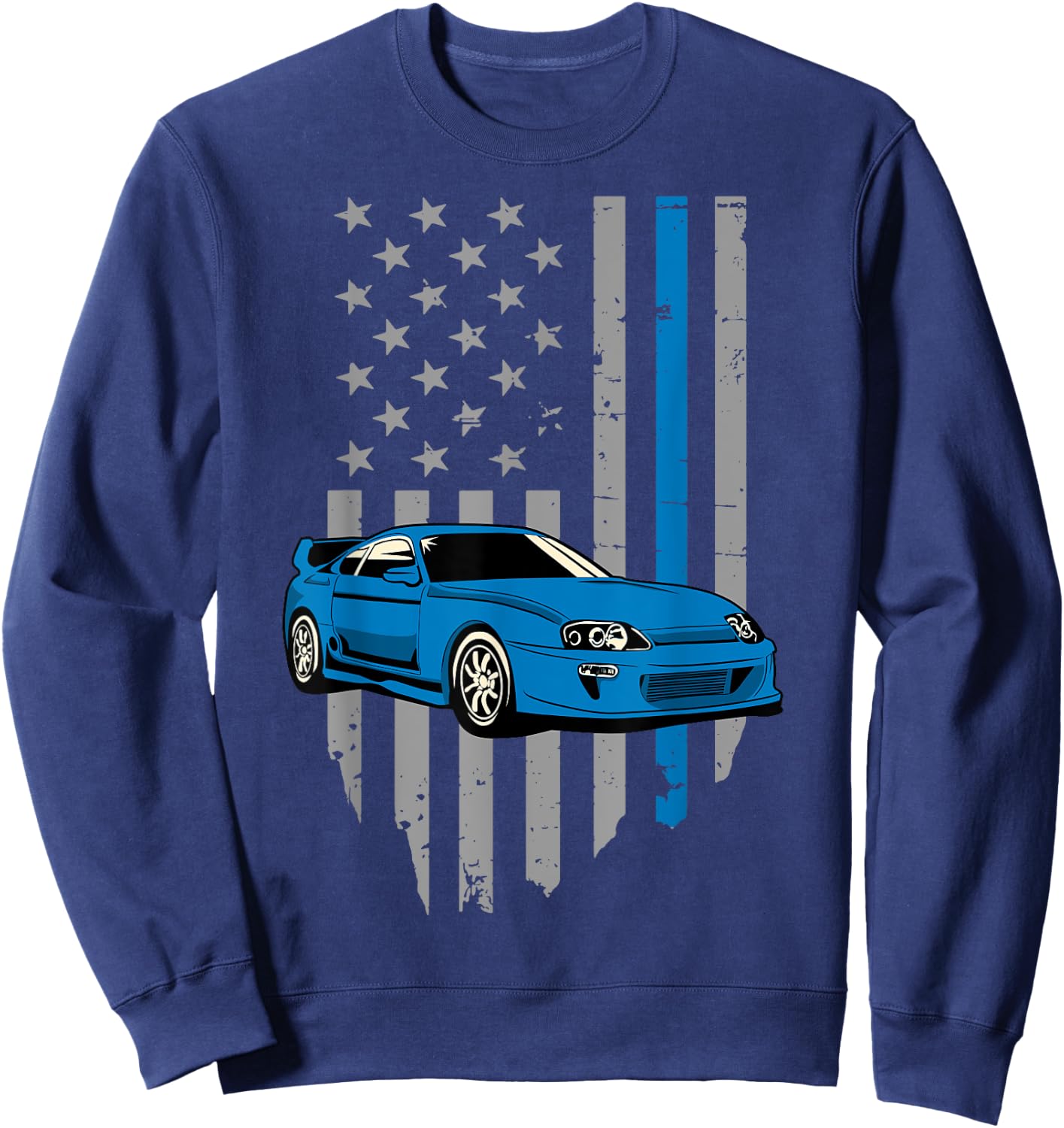 USA Flag Bleu Mk4 JDM Tokyo Supra Drift Car Street Racing Girls Kids Men Sweatshirt - Sweatshirt | Navy