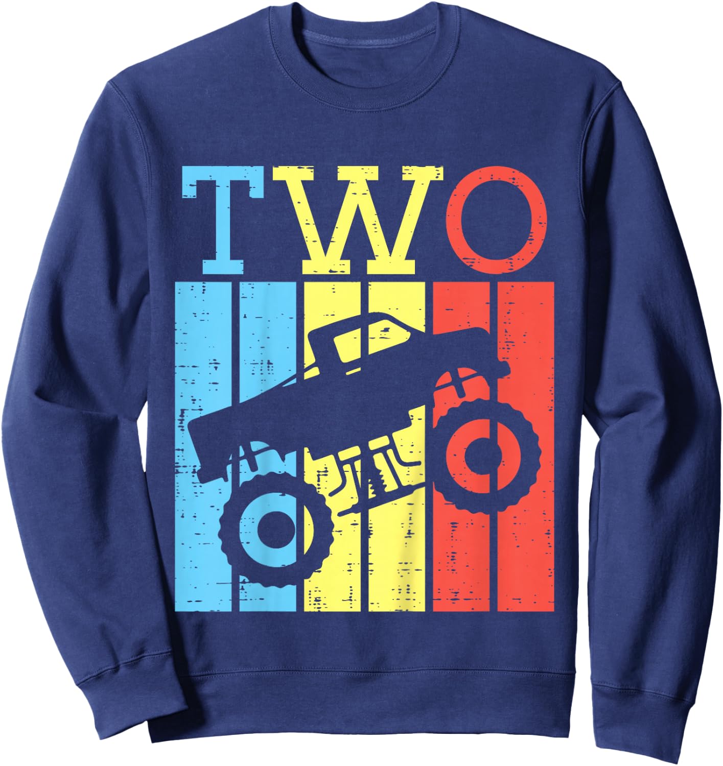 Kids 2nd Birthday Monster Truck Two 2 Year Old Bday Boys Kids Sweatshirt - Sweatshirt | Navy