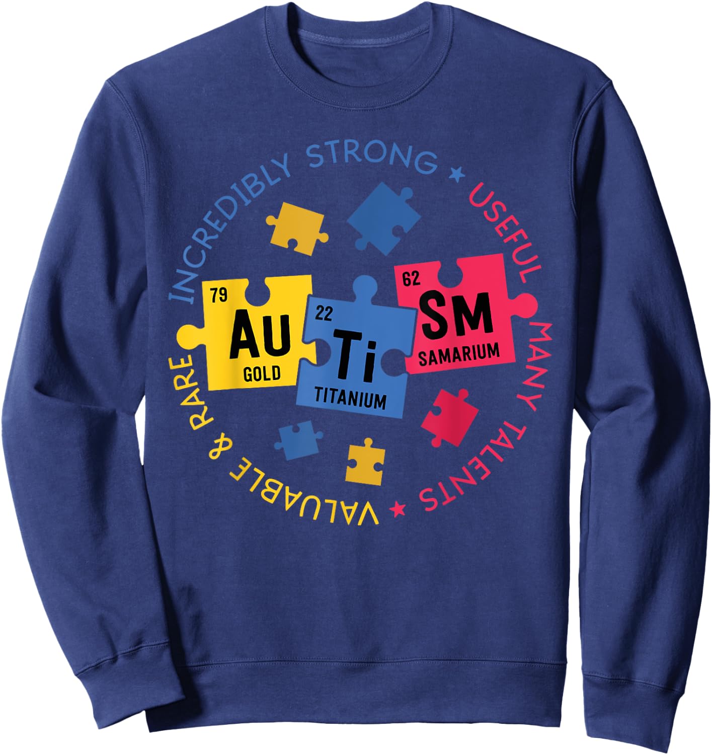 Autism Awareness Shirt Periodic Puzzle Science Teacher Gift Men Women Kids Sweatshirt - Sweatshirt | Navy
