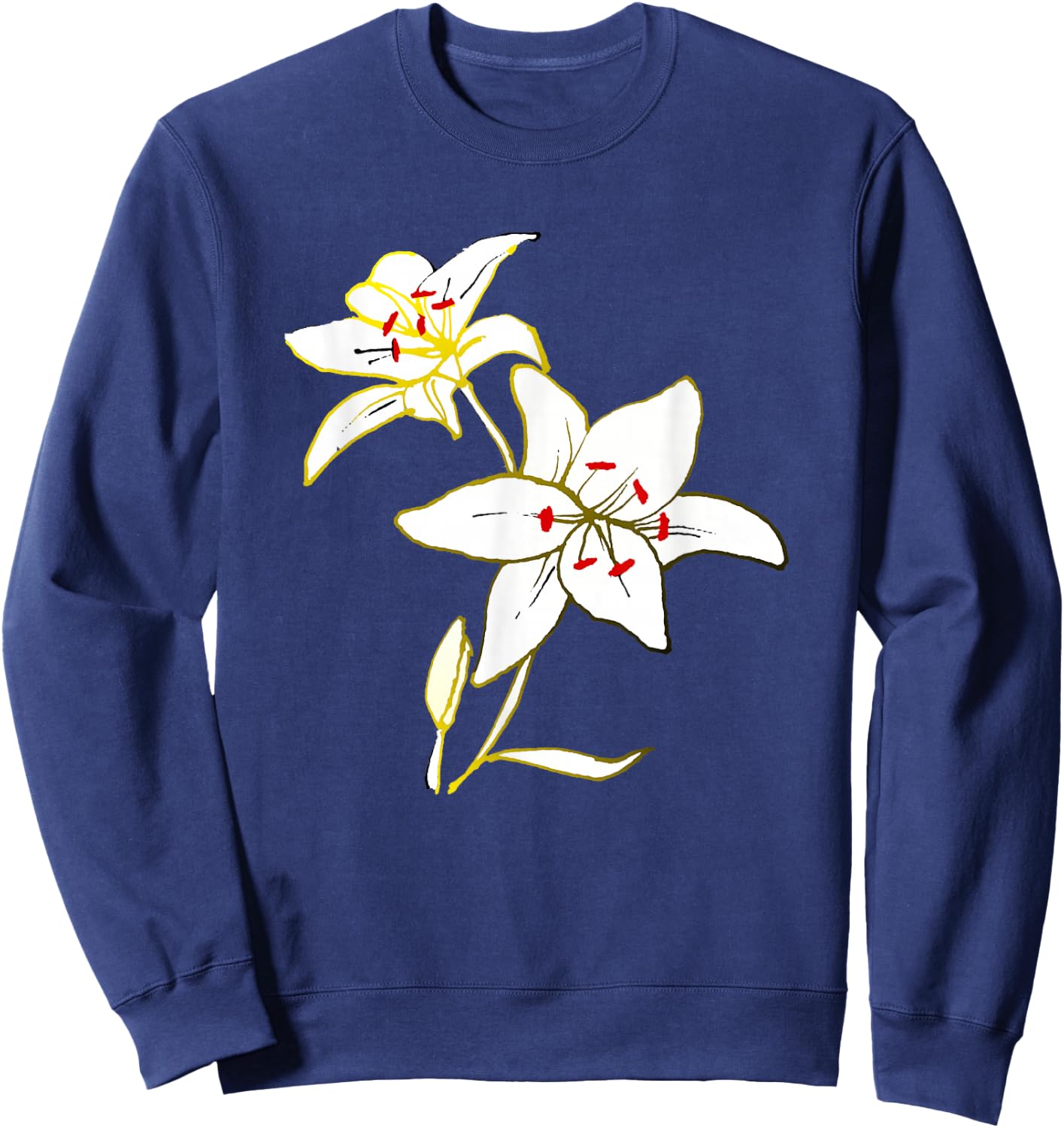White lily flower petals blooming artistic flower lover Sweatshirt - Sweatshirt | Navy