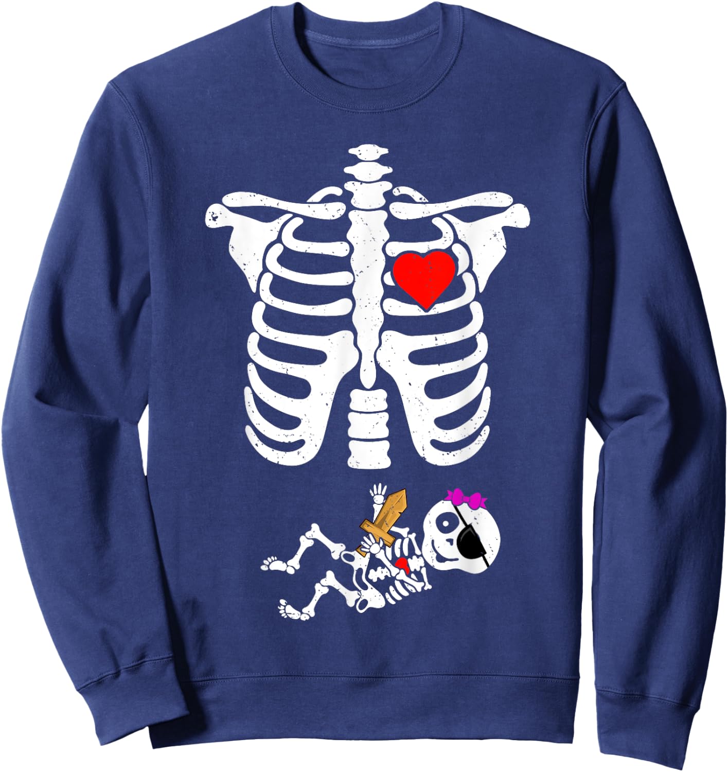 Pirate Baby Skeleton X-Ray Funny Halloween Pregnancy Girls Sweatshirt - Sweatshirt | Navy