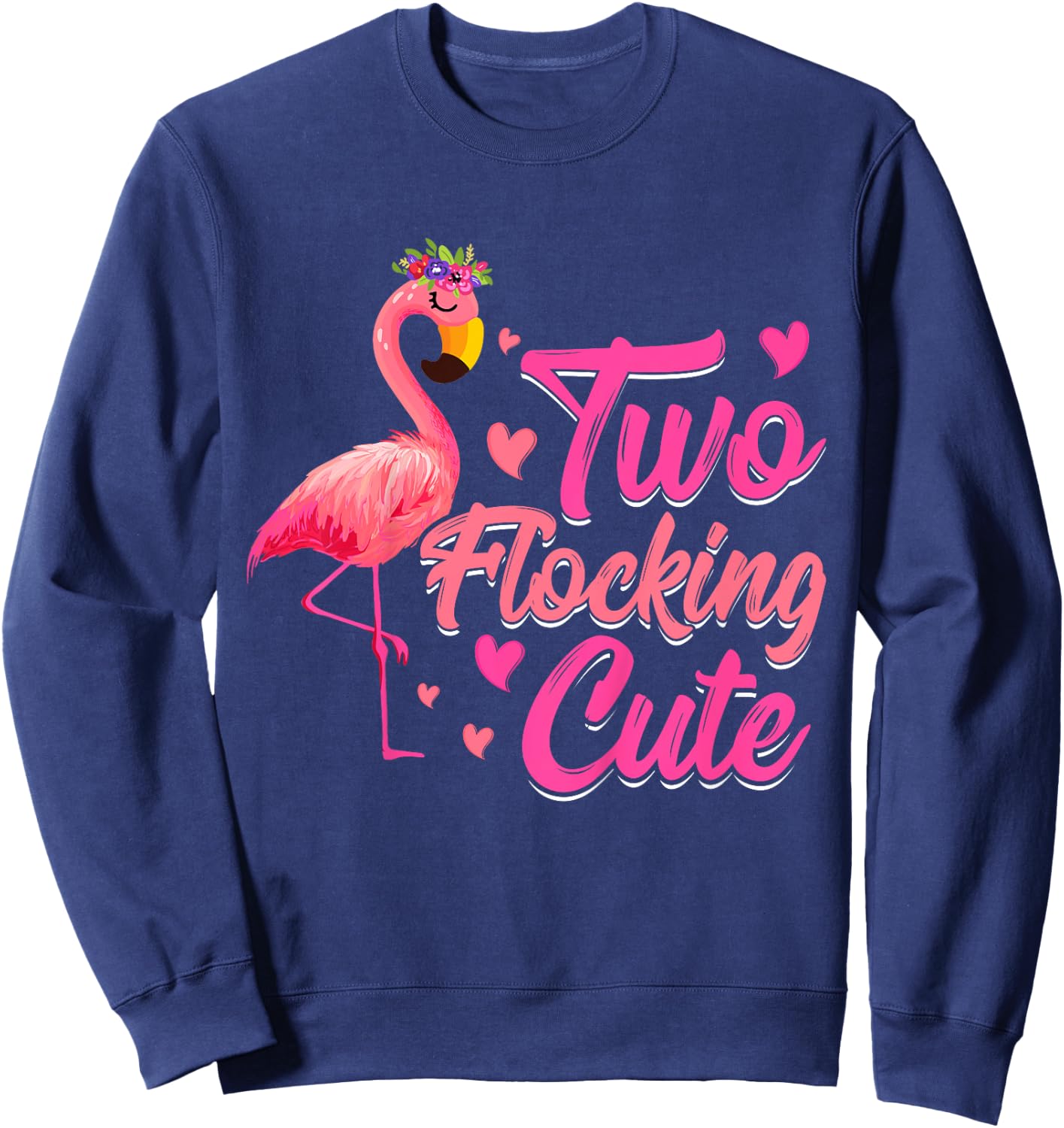 Kids Two Flocking Cute Flamingo 2 Years Old 2nd Birthday Kids Sweatshirt - Sweatshirt | Navy