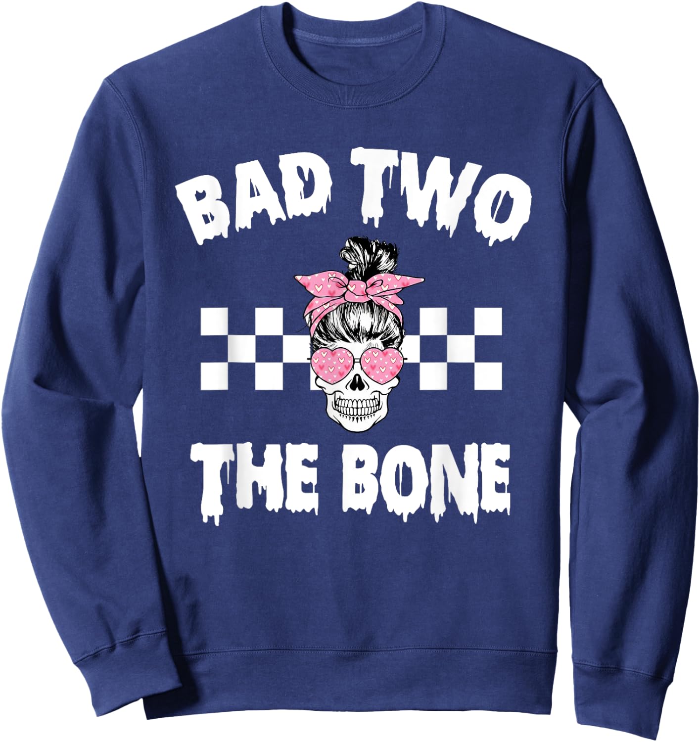 Bad Two The Bone Birthday 2nd Halloween 2 Years Old Girl Sweatshirt - Sweatshirt | Navy