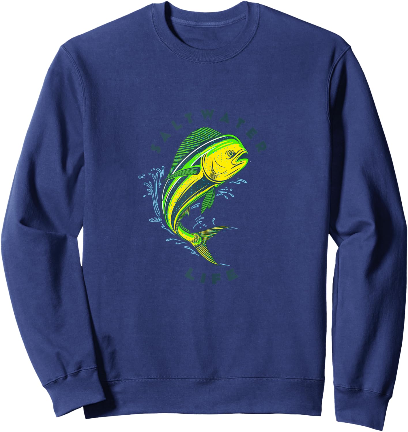 Saltwater Life Saltwater Mahi Mahi Jumping Fishing Sweatshirt - Sweatshirt | Navy