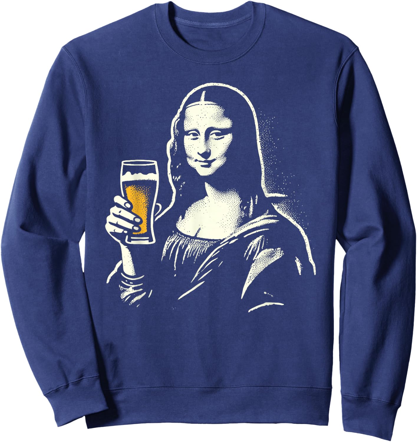Mona Lisa with Beer Bar Pub Crawl Party Men Women Funny Beer Sweatshirt - Sweatshirt | Navy
