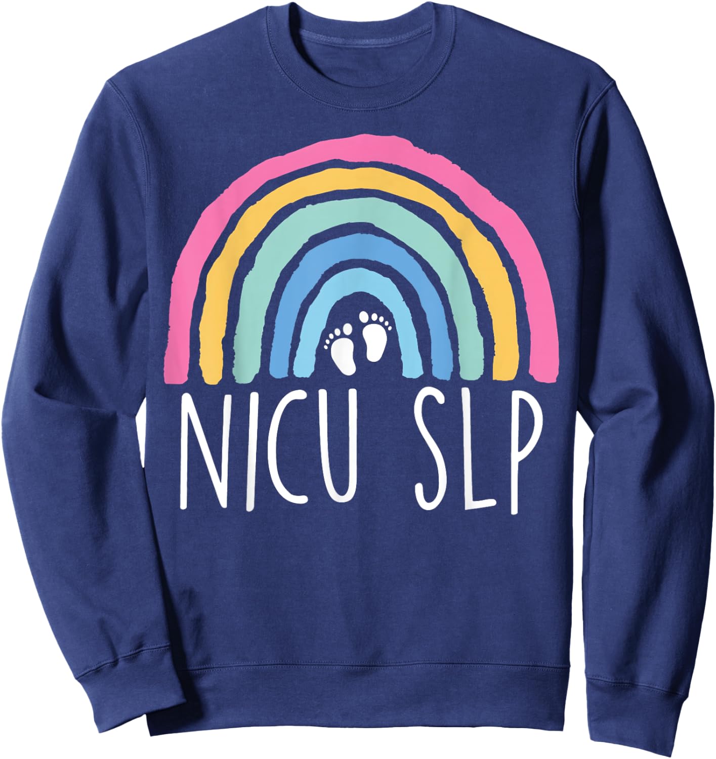 Retro Rainbow Nicu SLP Nurse Speech Language Pathology Nicu Sweatshirt - Sweatshirt | Navy