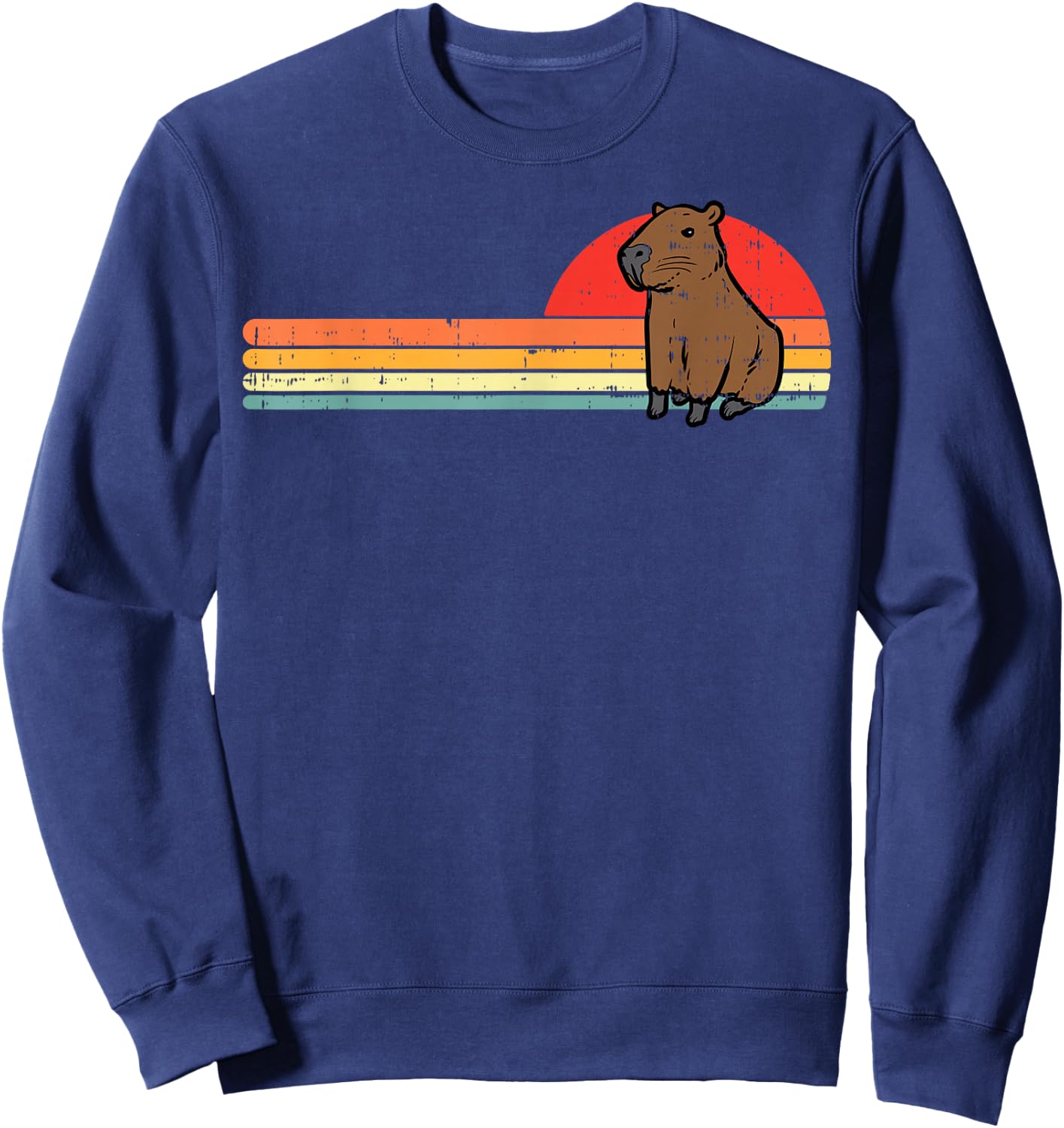 Capybara Chest Sunset Retro Capy Rodent Men Women Kids Youth Sweatshirt - Sweatshirt | Navy