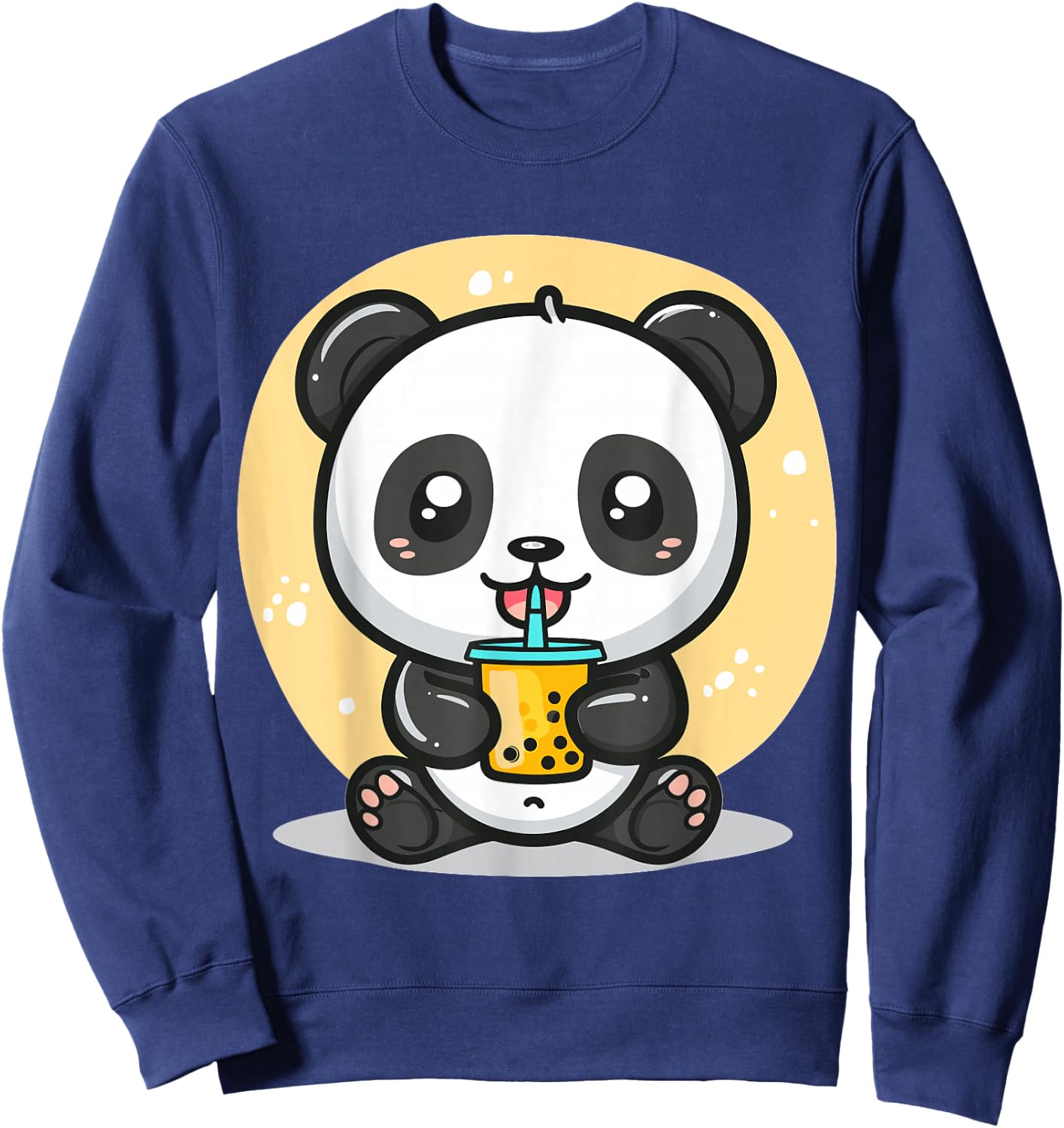 Kawaii Panda Drinking Bubble Tea Boba Anime Cute Graphic Sweatshirt - Sweatshirt | Navy