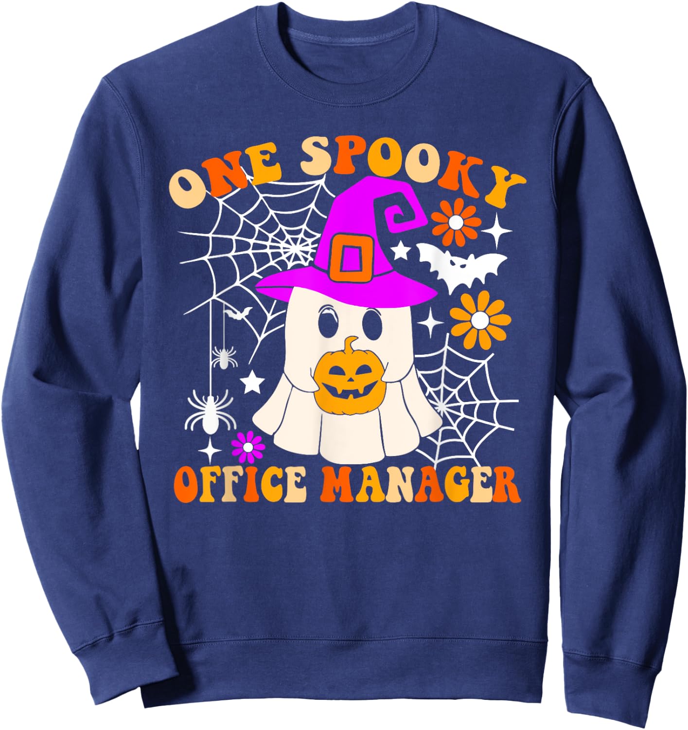 One Spooky Office Manager Funny Ghost Halloween Costume Sweatshirt - Sweatshirt | Navy