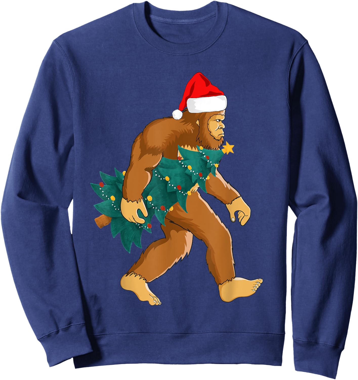 Funny Bigfoot Design, Sasquatch Hiking Trip Christmas Tree Sweatshirt - Sweatshirt | Navy