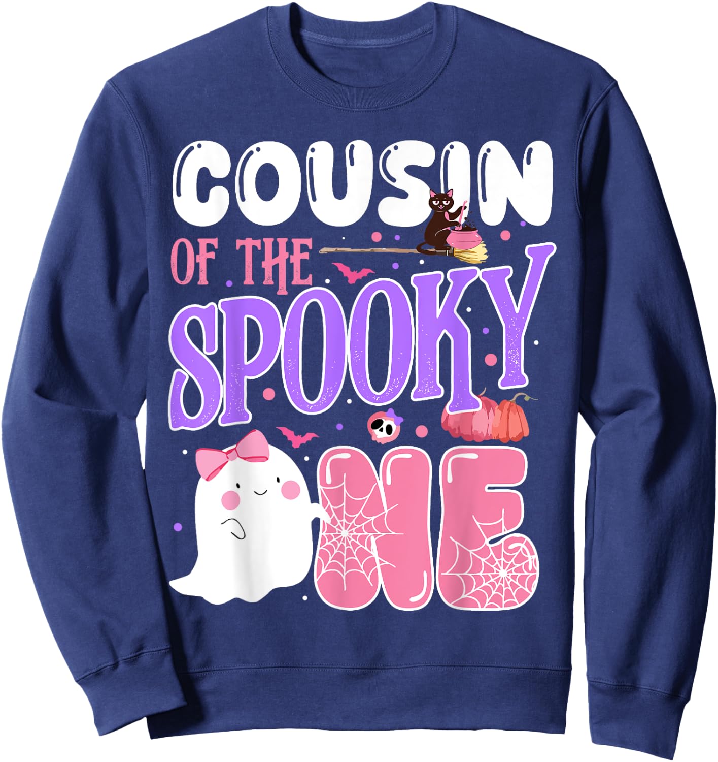 Cousin Of The Spooky One 1st Birthday Halloween Pink Ghost Sweatshirt - Sweatshirt | Navy