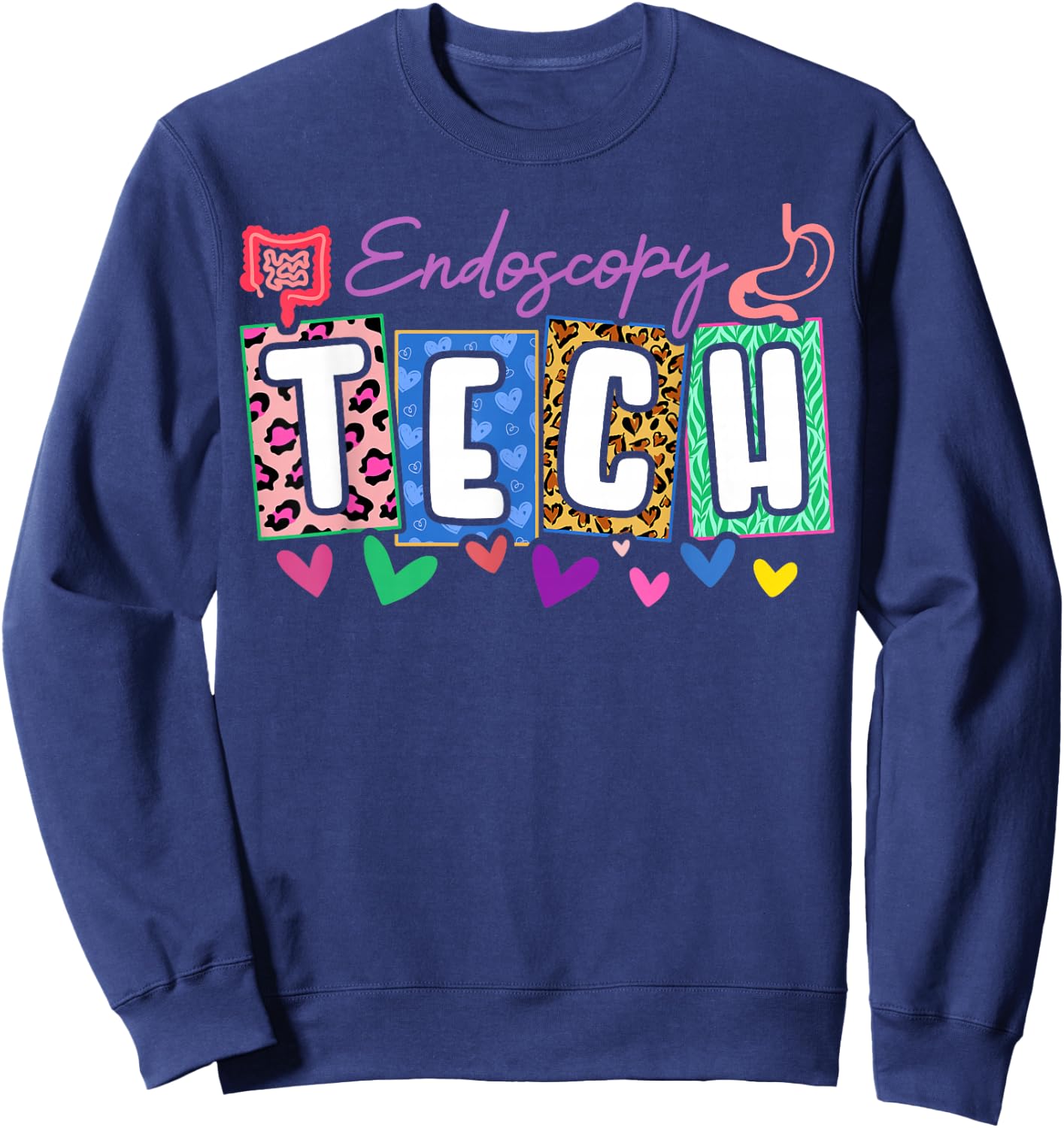 Endoscopy Tech Heart Leopard Sweatshirt - Sweatshirt | Navy