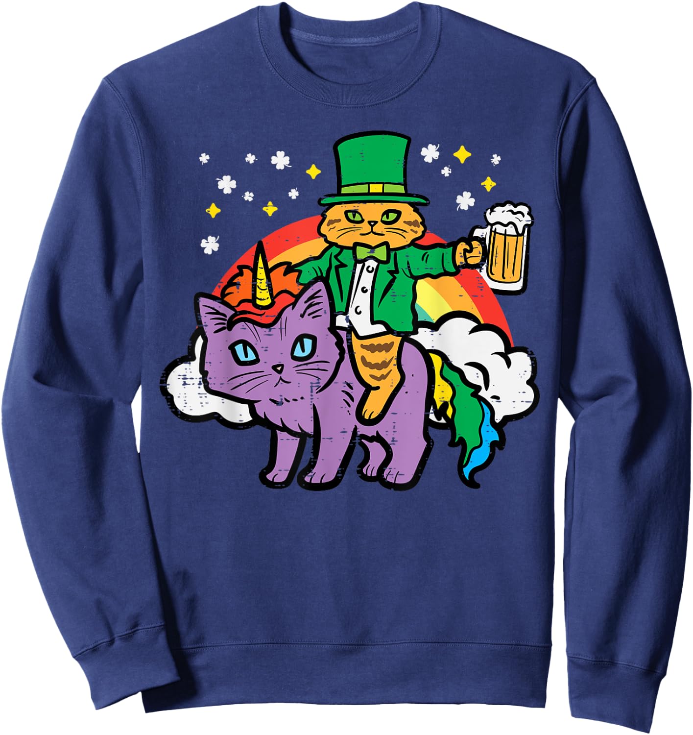 St Patricks Day Cat Leprechaun Unicorn Saint Pattys Women Sweatshirt - Sweatshirt | Navy