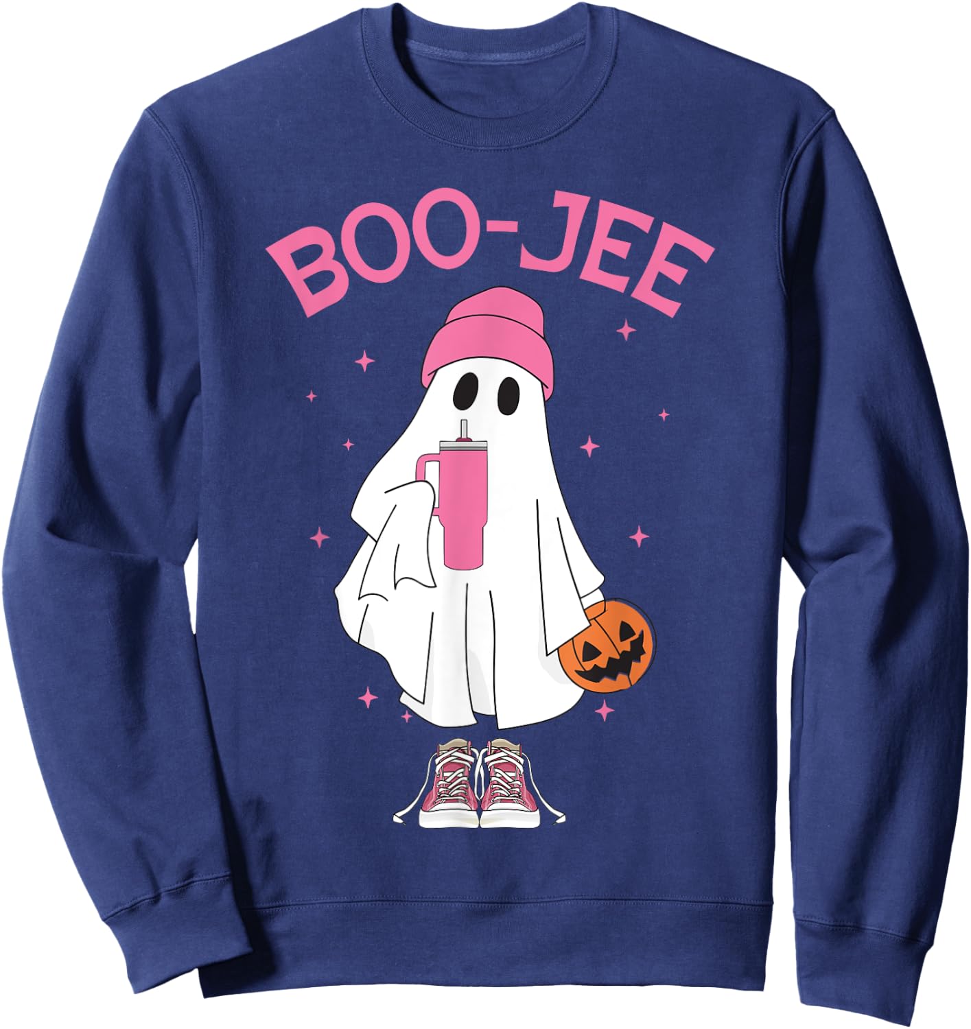 Boo-Jee Spooky Season Ghost Pink Halloween Pumpkin Boujee Sweatshirt - Sweatshirt | Navy