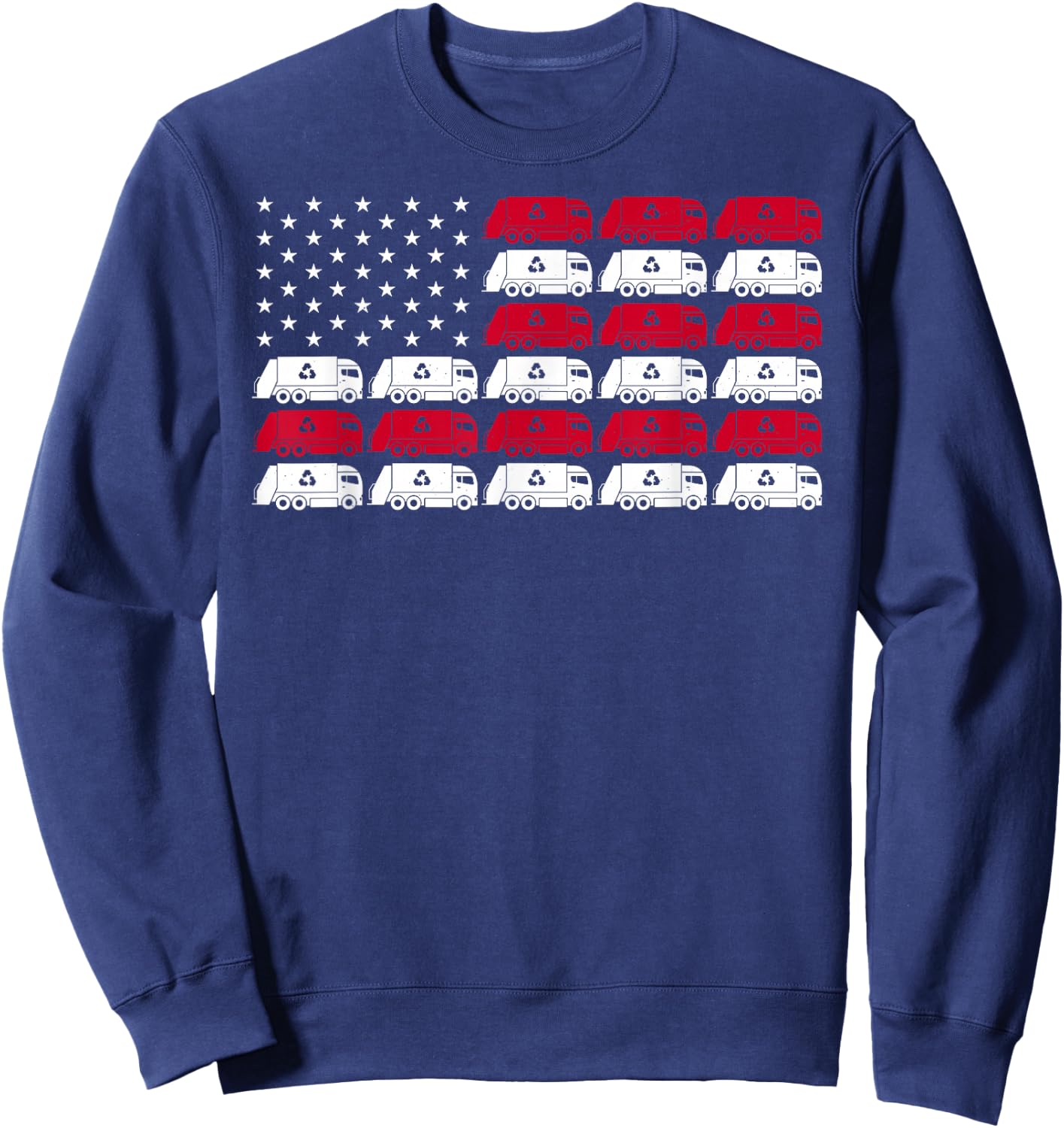 Garbage Truck USA American Flag Patriotic Men Women Boys Sweatshirt - Sweatshirt | Navy